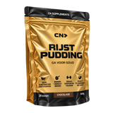 Rijspudding in een gouden pouche met de smaak chocolade