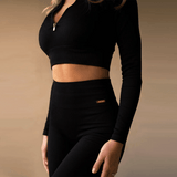 Zip-up Longsleeve Top - Zwart